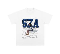 SZA Línea Pintura Impreso Camiseta Algodón Manga Corta SOS Loose Street Hombres y Mujeres Verano. (White,M)