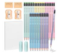 Szaboviktoria 30 PCS - lápices con goma integrada, con dos sacapuntas y un soporte para lápiz, minas de grafito, lápices HB triangulares pre-afilados, adecuados escritura, dibujo y diseño
