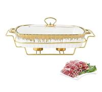 SZAJOR Buffet Chafing Dish Estufa de Alcohol, Cerámica Chafing Dish Buffet Set con Tapa Transparente de Vidrio, Calentamiento de Alimentos de Invierno para Catering Fiesta Boda,S