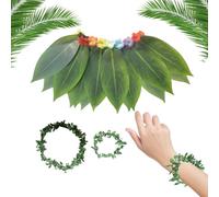 szaluyk Disfraz hawaiano | diadema hawaiana + pulseras, vestido tropical ligero transpirable con diseño de hojas realistas diadema para celebraciones familiares, cumpleaños, bodas, fiestas en la