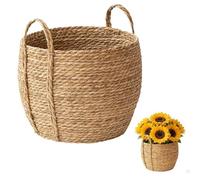 szaluyk Macetero - Cesta de mimbre con asa, cesta de mimbre trenzada con asa, para decoración del suelo, salón, cesta de almacenamiento natural, calidad hecha a mano, vintage