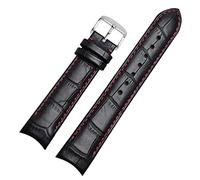 SZCURC Correa de reloj con extremo curvo Pulsera de cuero genuino 20 mm 21 mm 22 mm Correa de repuesto elegante y duradera, pasador de plata rojo, 22 mm