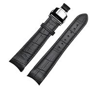 SZCURC Correa de reloj con extremo curvo Pulsera de cuero genuino 20 mm 21 mm 22 mm Correa de repuesto elegante y duradera, mariposa negra negra, 20 mm