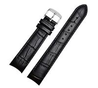 SZCURC Correa de reloj con extremo curvo Pulsera de cuero genuino 20 mm 21 mm 22 mm Correa de repuesto elegante y duradera, pasador de plata negro, 20 mm