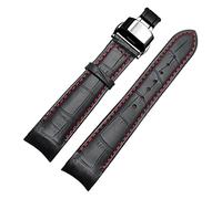 SZCURC Correa de reloj con extremo curvo Pulsera de cuero genuino 20 mm 21 mm 22 mm Correa de repuesto elegante y duradera, mariposa negra roja, 22 mm