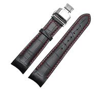 SZCURC Correa de reloj con extremo curvo Pulsera de cuero genuino 20 mm 21 mm 22 mm Correa de repuesto elegante y duradera, mariposa de plata roja, 22 mm