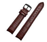 SZCURC Correa de reloj con extremo curvo Pulsera de cuero genuino 20 mm 21 mm 22 mm Correa de repuesto elegante y duradera, Alfiler negro marrón, 20 mm