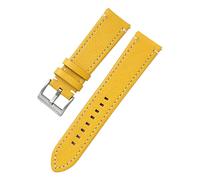 SZCURC Correa de reloj de cuero genuino de grano de lichi Correa de muñeca de 18-24 mm Pulsera de hebilla de metal plateado, Amarillo, 22 mm