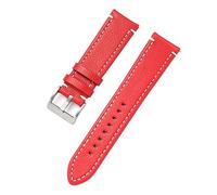 SZCURC Correa de reloj de cuero genuino de grano de lichi Correa de muñeca de 18-24 mm Pulsera de hebilla de metal plateado, Rojo, 24 mm