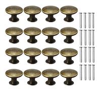 SZCXDKJ 16 pomos redondos de bronce para cajones de gabinete de cocina con tornillos, pomos redondos de cobre vintage para cajones, armarios, puertas de armario