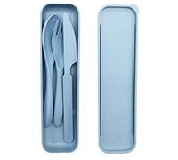 SZCXDKJ Juego de cubiertos de viaje con estuche, juego de cubiertos de plástico, tenedores de plástico reutilizables, vajilla, camping o uso diario, color azul