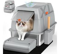 SZEETECH Bandeja de arena para gatos de acero inoxidable con tapa, XL, fácil de limpiar, control de olores cerrada, caja de arena para gatos de acero inoxidable con filtro de carbón, configuración de