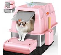 SZEETECH Bandeja de arena para gatos de acero inoxidable con tapa, XL, fácil de limpiar, control de olores cerrada, caja de arena para gatos de acero inoxidable con filtro de carbón, configuración de