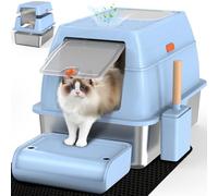 SZEETECH Bandeja de arena para gatos de acero inoxidable cubierta XL con filtro de carbón, fácil de limpiar, resistente al olor, caja de arena de acero inoxidable con capucha, configuración de doble