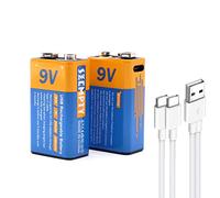 SZEMPTY Baterías de Litio Recargables de 9 V, 6F22 USB de Ion de Litio de 9 V, 650 mAh con Cable de Carga Tipo C, Carga rápida en 1,5 Horas, Paquete de 2 Unidades (2 Pilas USB de 9 V)