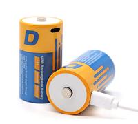 SZEMPTY Pilas de Litio Recargables D, 1,5 V, USB de Ion de Litio AA, 12000 mWh con Cable de Carga Tipo C, Carga rápida en 4 Horas (2 Unidades)