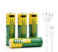 SZEMPTY Pilas recargables AA de 3400 mWh, 4 unidades, 2250 mAh, 1,5 V, USB-C de litio AA recargables, con cable de carga tipo C 4 en 1, más de 1200 ciclos.