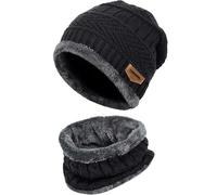 SZETOSY Juego de gorro y bufanda de invierno 2 en 1 para hombre, gorro y calentador de cuello, gorro de punto para exteriores, forro interior de lana súper suave, elástico para hombres y mujeres,