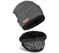 SZETOSY Juego de gorro y bufanda de invierno 2 en 1 para hombre, gorro y calentador de cuello, gorro de punto para exteriores, forro interior de lana súper suave, elástico para hombres y mujeres,