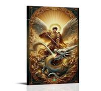 SZETQXUKP Póster decorativo de ángel religioso de San Jorge matando dragón, póster decorativo para pared e imagen artística moderna para decoración de dormitorio familiar, 20 x 30 cm