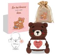 Szhhrxi Regalo Madre, Regalos Dia de La Madre Osito de Ganchillo a Mano con Tarjeta Mamá, Eres mi luz, Regalo Original para Mama, Oso Peluche Ganchillo en Cumpleaños Navidad Día de la Mamá
