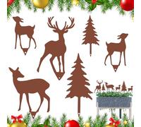 Szhhrxi Set De 6 Decoraciones Navideñas En Metal Oxidado, Reno Navidad, Ciervos Y Árboles con Estacas para Jardín, Resistentes para Exterior O Patio, Amantes De La Decoración Vintage
