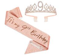 SZHUIHER Banda de 9 cumpleaños y Tiara para niñas, Corona de cumpleaños de Oro Rosa, Regalos de 9 cumpleaños para Suministros de Recuerdo de Fiesta de Feliz 9 cumpleaños