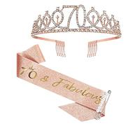 SZHUIHER Fajín y Tiara de Oro Rosa para el 70 cumpleaños para Mujer, Regalos de 70 cumpleaños para Felices Fiestas de 70 cumpleaños