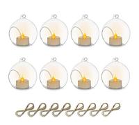 Sziqiqi 8 Piezas Candelabro Colgante de Vidrio con Vela LED, 8cm Colgar Portavelas Candelabro de Vidrio Terrario Decoración de Velas para Mesas de Boda Fiesta Decoraciones de Navidad