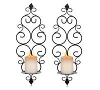 Sziqiqi Candelabro de Pared del Estilo Retro, Candelero Colgante de Arte de Hierro para Decoración de Casa, Montado en la Pared Sostenedor de Vela, Negro