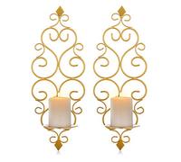 Sziqiqi Candelabro de Pared del Estilo Retro, Candelero Colgante de Arte de Hierro para Decoración de Casa, Montado en la Pared Sostenedor de Vela, Oro