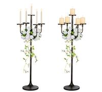 Sziqiqi Candelabro Pie para Centro de Mesa: 2 Piezas Portavelas Negros de 122 cm de Altura para Columna Cónicas - Candelabro Extra Grande de 5 Brazos para Halloween Navidad Fiestas Decoración Gótica