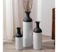 Sziqiqi Jarron de Suelo Altos: 68/51/41cm Negro Blanco Jarrón Grande para Suelo Juego de 3 - Metal Florero Alto para Suelo con Textura de Panal para Sala de Estar Dormitorio Oficina