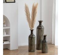 Sziqiqi Jarron de Suelo Altos Negros: Jarrón Grande para Suelo para Salón 68/51/41cm - Set de 3 Metal Florero Alto para Suelo - Jarrones Modernos con Textura de Panal para Dormitorio Cocina