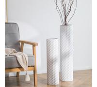 Sziqiqi Jarron de Suelo Grande Blanco: 70/55 cm Jarrones Altos para Suelo Set of 2 Metal Jarrón de Suelo para Sala Moderna Textura de Nido de Abeja Florero para el Comedor Dormitorio Chimenea
