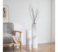 Sziqiqi Jarrones Altos Blancos para Suelo: Cilindro de Metal de 27.6/21.7 Pulgadas, Soporte de Flores Hecho a Mano, Juego de 2 jarrones Decorativos extragrandes con Textura de Panal Moderno para Sala