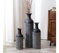 Sziqiqi Jarrones de Suelo Negros: 68/51/41 cm Altos Metal Jarrón de Suelo Juego de 3 Jarrones de Suelo Grande para Sala Vintage Jarrone de Suelo para Chimenea Pasillo Esquina Oficina