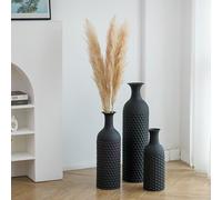 Sziqiqi Jarrones negros altos 27" juego de 3 jarrones de pie metálicos con textura de panal moderna para sala, comedor, dormitorio, esquina del hogar, pasillo, oficina