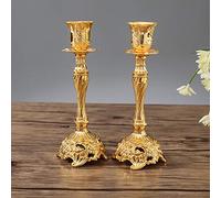 Sziqiqi Juego de 2 Candelabros de Metal Portavelas Oro para Comedor Mesa de Centro de Mesa Boda Decoración, Candelabros Adornados para Velas Shabat Taper, Oro