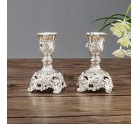 Sziqiqi Juego de 2 Candelabros de Metal Portavelas Plata para Comedor Mesa de Centro de Mesa Boda Decoración, Candelabros Adornados para Velas Shabat Taper, Argento