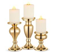 Sziqiqi Juego de 3 Candelabros de Metal Portavelas Negro para Comedor Mesa de Centro de Mesa Boda Decoración Portavelas de Columna, Oro