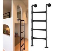SZITW Escaleras de 4 peldaños para Suelo, escaleras de Acceso Alto para áticos, Escalera de Metal Negra para sótanos, para Ventanas y terrazas (145 cm/57 Pulgadas)