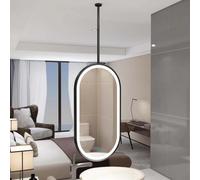 SZITW Espejo Colgante de Techo con luz LED, Espejos de tocador de Pared, Espejo de baño Ovalado con Marco de Metal Negro, Espejos Decorativos flotantes con Brazo (40 cm x 60 cm).