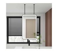 SZITW Espejo de Techo Rectangular con luz LED, luz Regulable de 3 Colores y Doble Varilla Superior, Apto para hogar u Hotel (Negro, 50 x 90 cm)