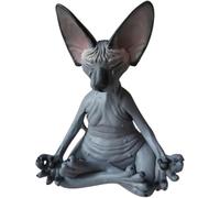 SZJFYMQ Cat Meditate, Figuras coleccionables para Gatos, Meditación Sphynx Cat Estatua Coleccionable Zen Yoga Pose Buda Estatua de Gato para decoración de Oficina en Casa, Gris Oscuro
