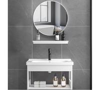 SZKTHD Conjunto De Tocador De Baño con Lavabo, Espejo Y Estante Mueble De Lavabo Blanco De Pared con Espacio Abierto Lavabo Contemporáneo con Espejo Redondo Y Grifo(51x36x40cm)