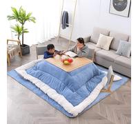 SZKTHD Juego De Mesa Calefactora Kotatsu Estufa Estilo Japonés De 80/120 Cm Juego De Mesa Calefactora 4 Piezas Mes Kotatsu Cuadrada para Sala De Estar En Invierno(Blue-A,80 * 80 * 40cm)