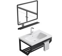 SZKTHD Lavabo De Pared con Espejo De Maquillaje Lavabo para Balcón con Soporte De Acero Inoxidable Y Grifo(50x36x47cm)