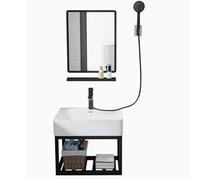 SZKTHD Lavabo De Pared con Grifo De Ducha Lavabo Y Espejo De Maquillaje Ideal para Apartamentos Pequeños(50x36x38cm)