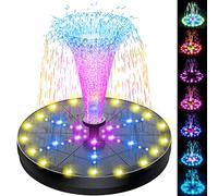 SZMP 4W Fuente Solar para Estanque 60 Leds Colorido, 2025 Nuevo Bomba de Agua Solar, Fuente con Baterías 4000mAh, 8 Boquillas para Estanque de Jardín, Exterior, Baño para Pájaros, Piscina, Césped